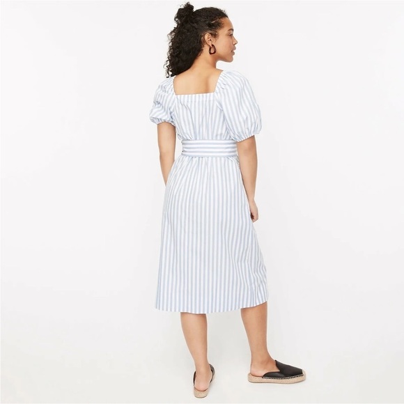 J Crew Cottage White Blue Seascape Stripe Belted Dress in Stripe Sz M NEW - Picture 2 of 12